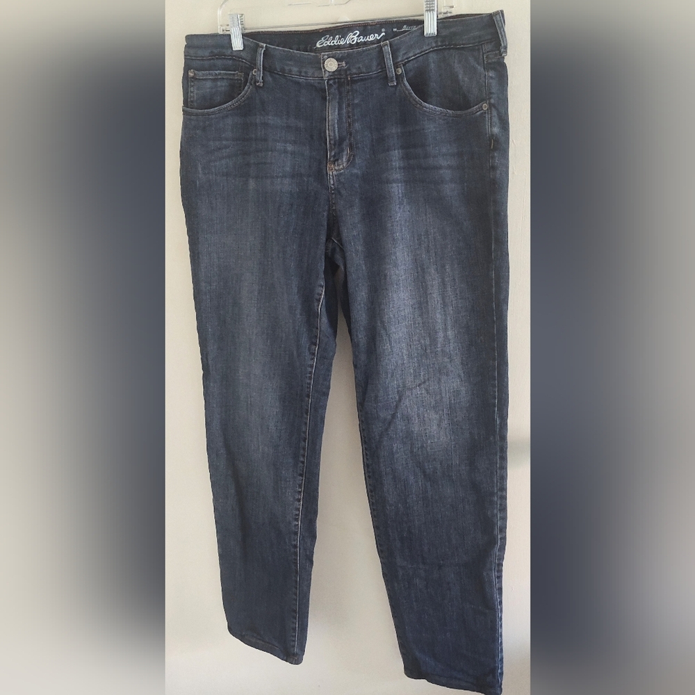 Eddie Bauer Women's Size 14 Flannel Lined Blue Jeans Med Wash Boyfriend Style
